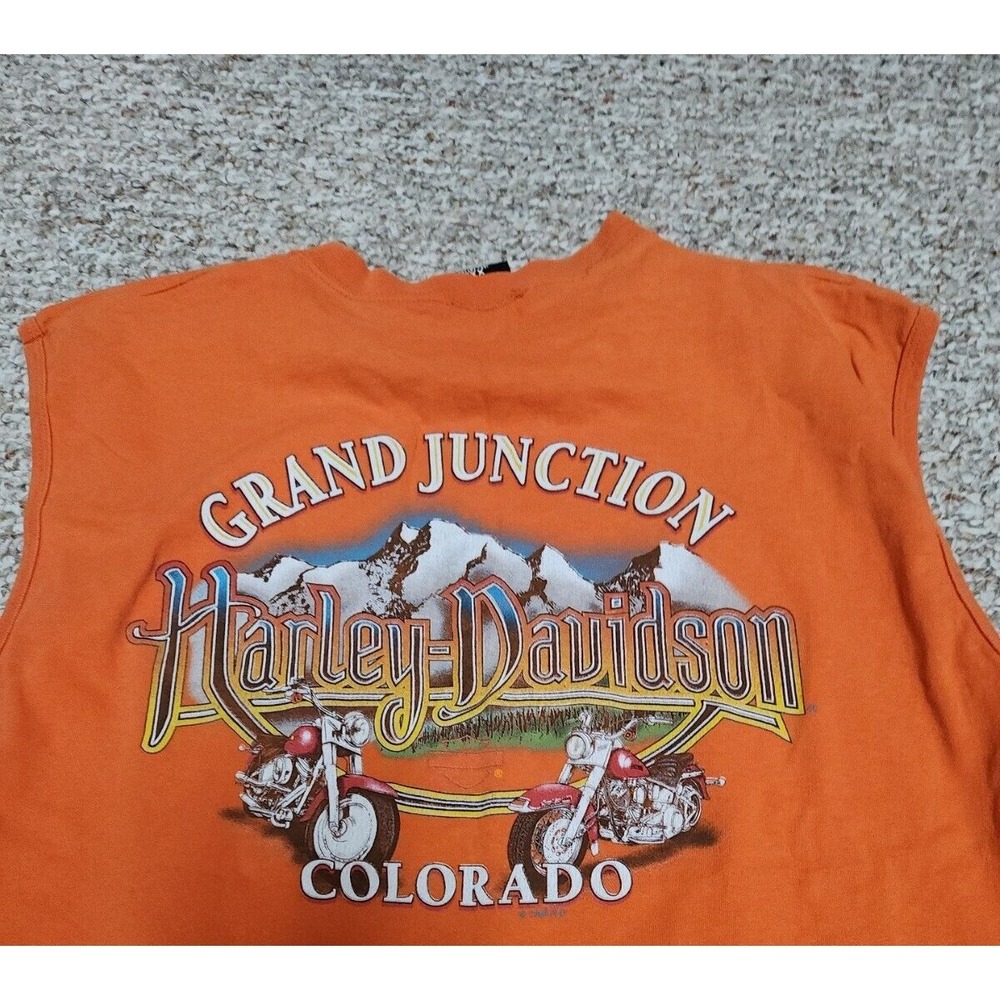 Harley Davidson Motorcycle Orange Grand Junction Colorado Tank Top USA Size XXL